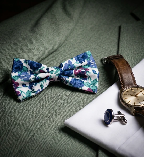 White, Pink & Purple Floral Bow Tie