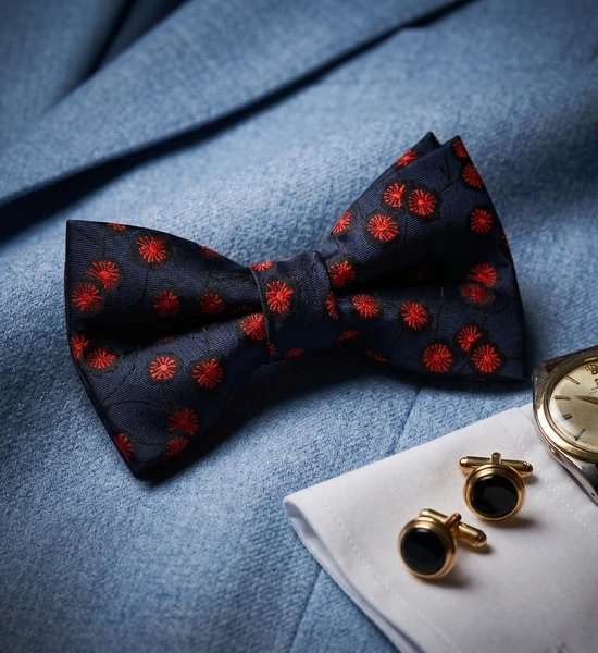 Navy & Red Floral Bow Tie