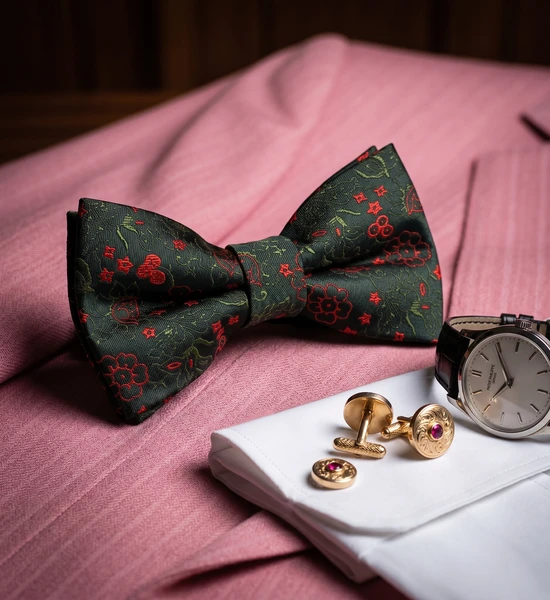Green & Red Floral Bow Tie