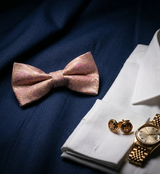 Pink and Gold Paisley Bow Tie