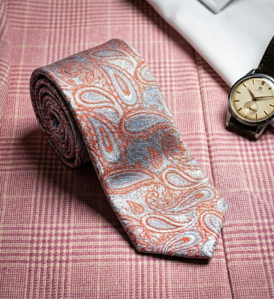 Blue and Silver Paisley Skinny Tie