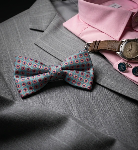 Sky Blue & Pink Patterned Bow Tie