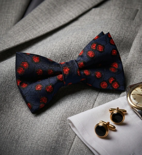 Navy & Red Floral Bow Tie