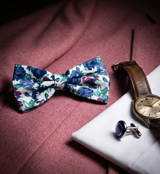 White, Pink & Purple Floral Bow Tie