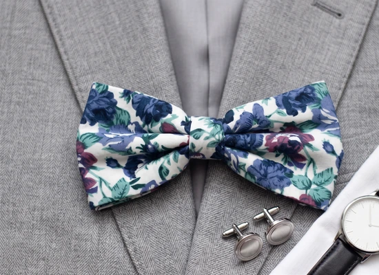 White, Pink & Purple Floral Bow Tie