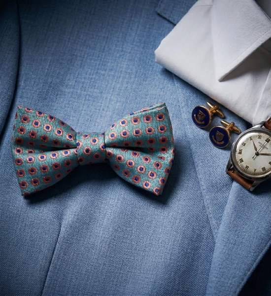 Sky Blue & Pink Patterned Bow Tie