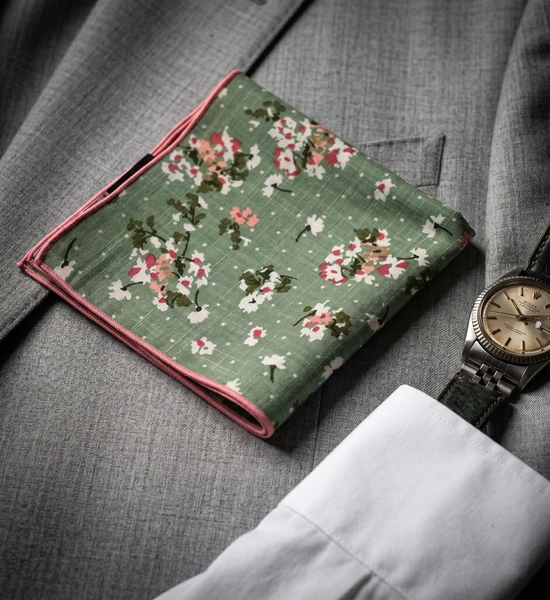 Green Floral Pocket Square