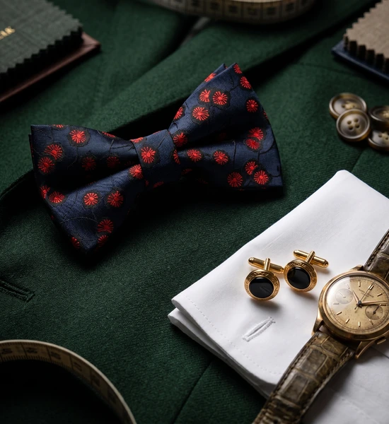 Navy & Red Floral Bow Tie