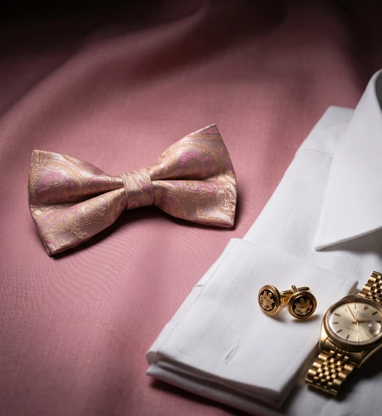 Pink and Gold Paisley Bow Tie
