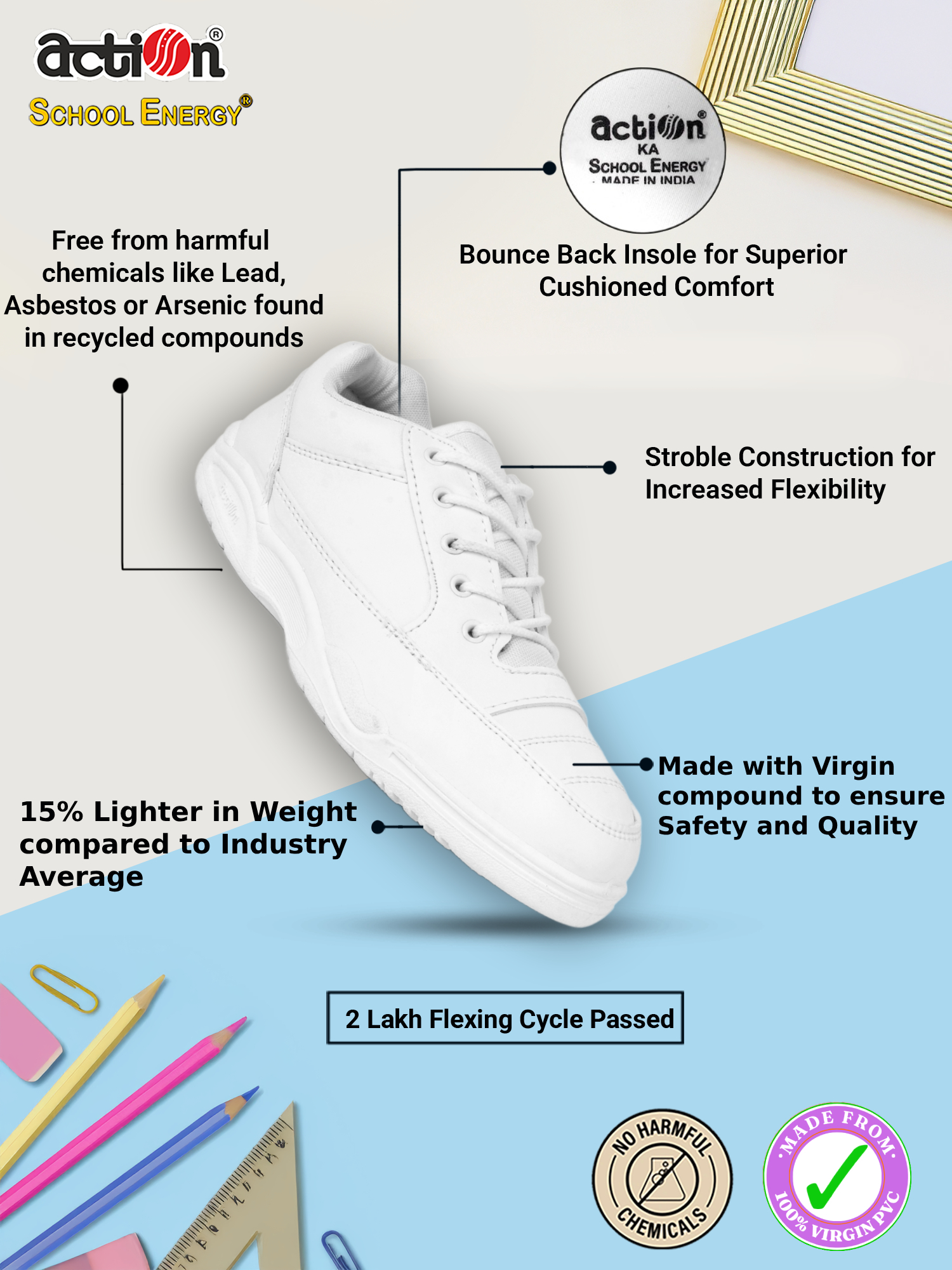 1158 White Action School Energy Shoes 