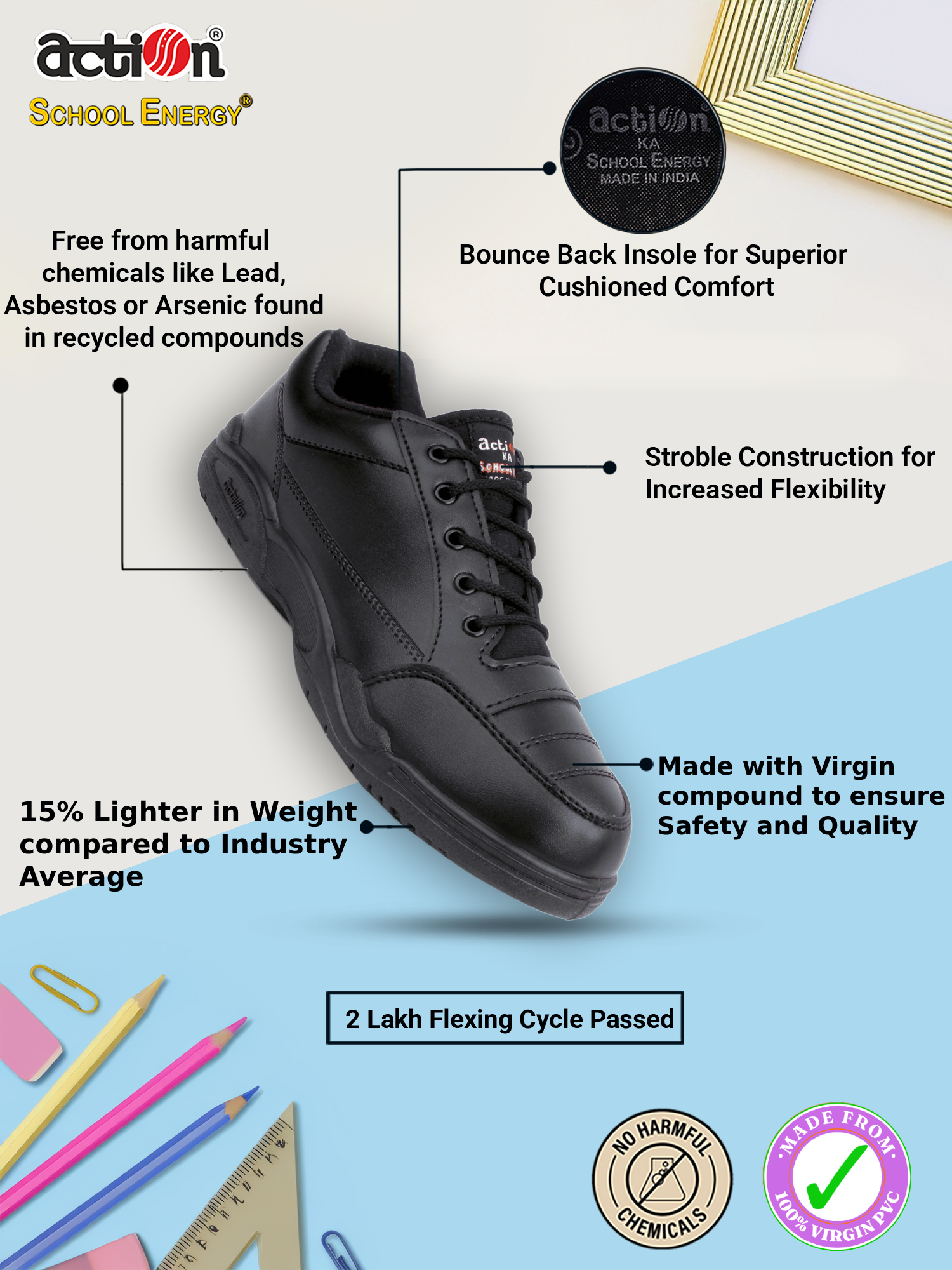 1258 Black Action School Energy Shoes