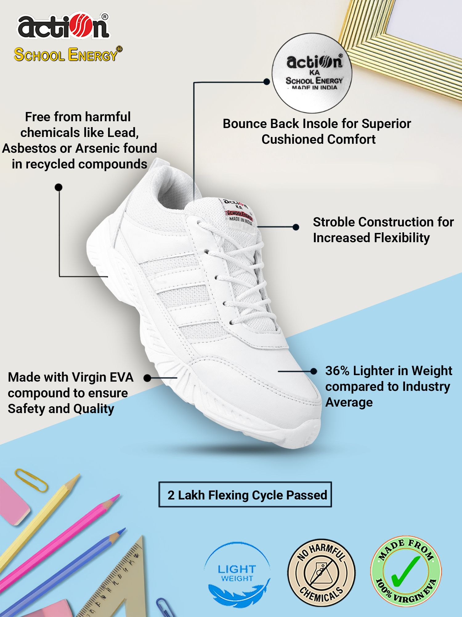 7145 White Action School Energy Shoes