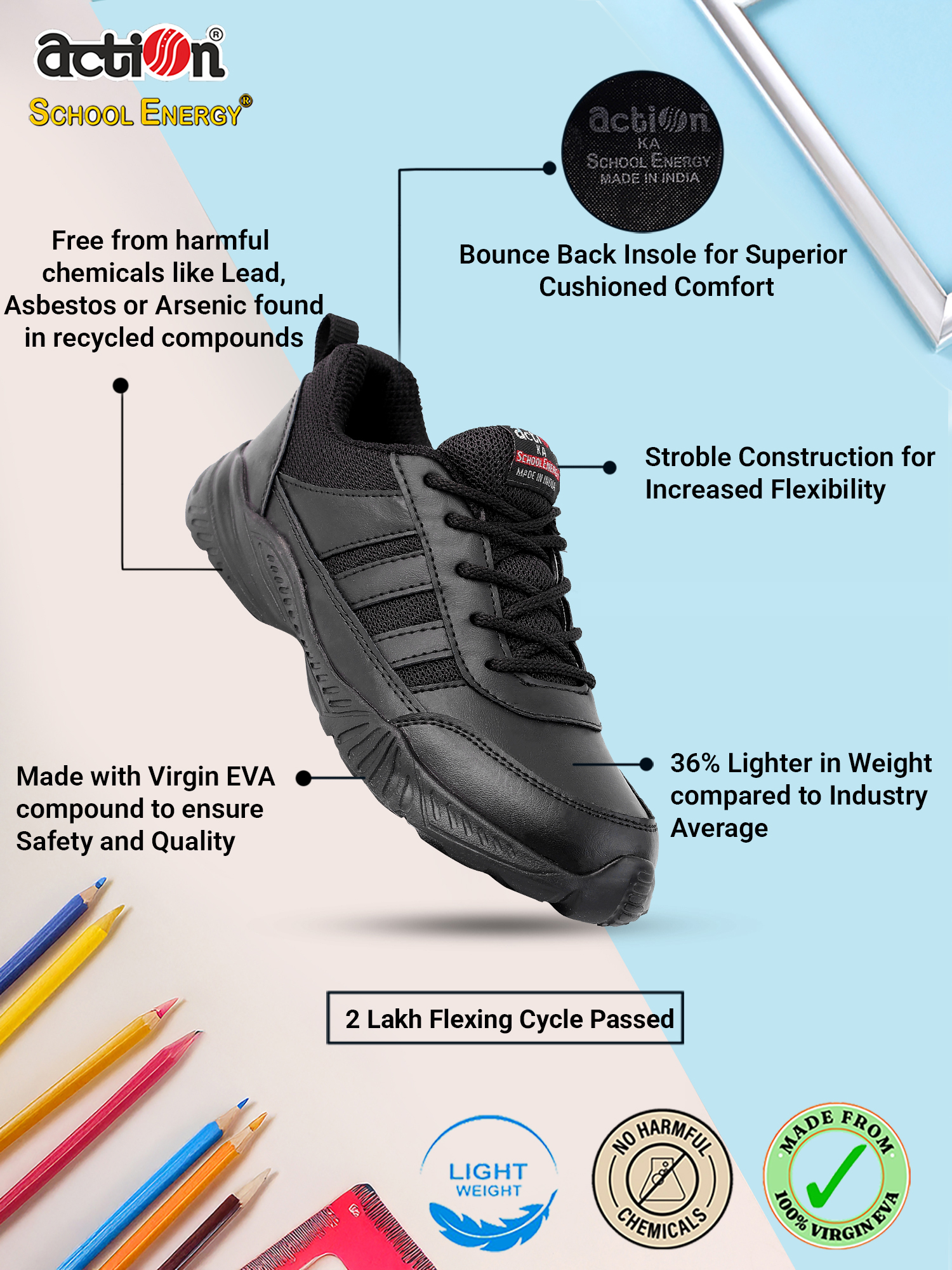 7145 Black Action School Energy Shoes
