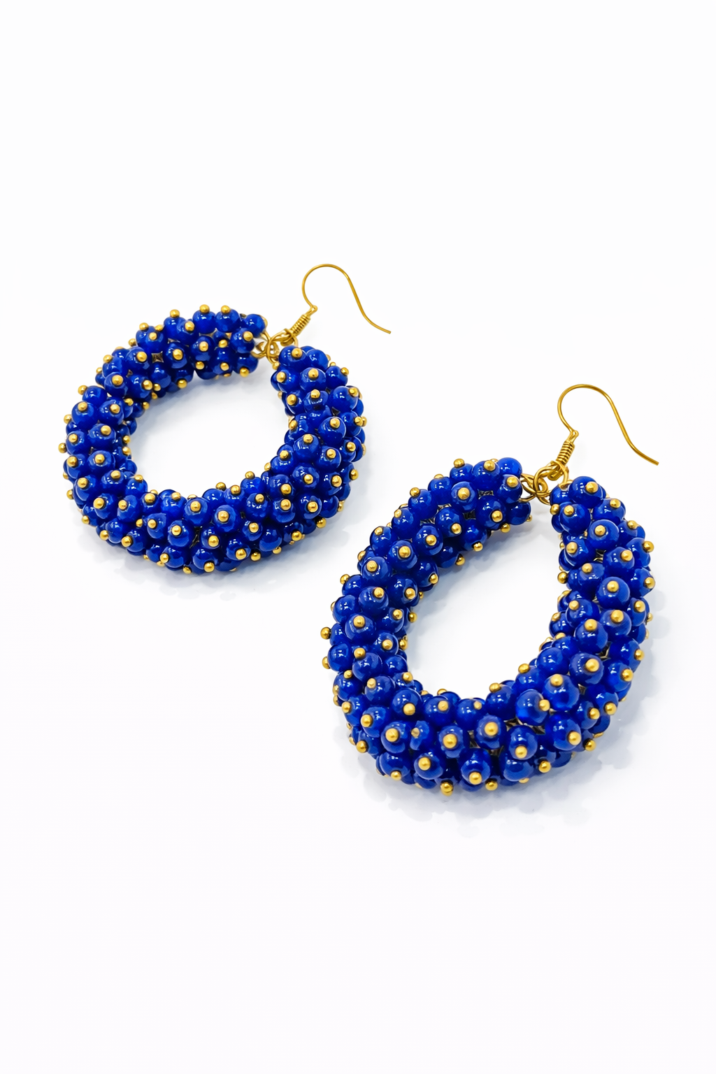 Blue Beaded Hoop Earrings