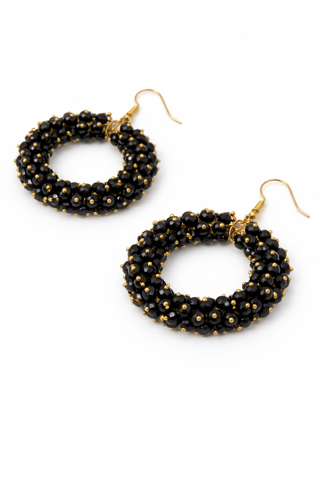 Black Beaded Hoop Earrings
