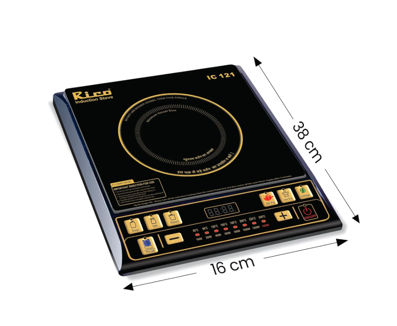 Rico BIS-ISI Certified induction stove with Free Vessel & Lid | 3 Yr Replacement Warranty on Coil | Milk Boil Mode with Timer | Fast Heating | Power Saving | 4KVA High Voltage Protection.