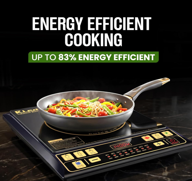 Rico BIS-ISI Certified induction stove with Free Vessel & Lid | 3 Yr Replacement Warranty on Coil | Milk Boil Mode with Timer | Fast Heating | Power Saving | 4KVA High Voltage Protection.