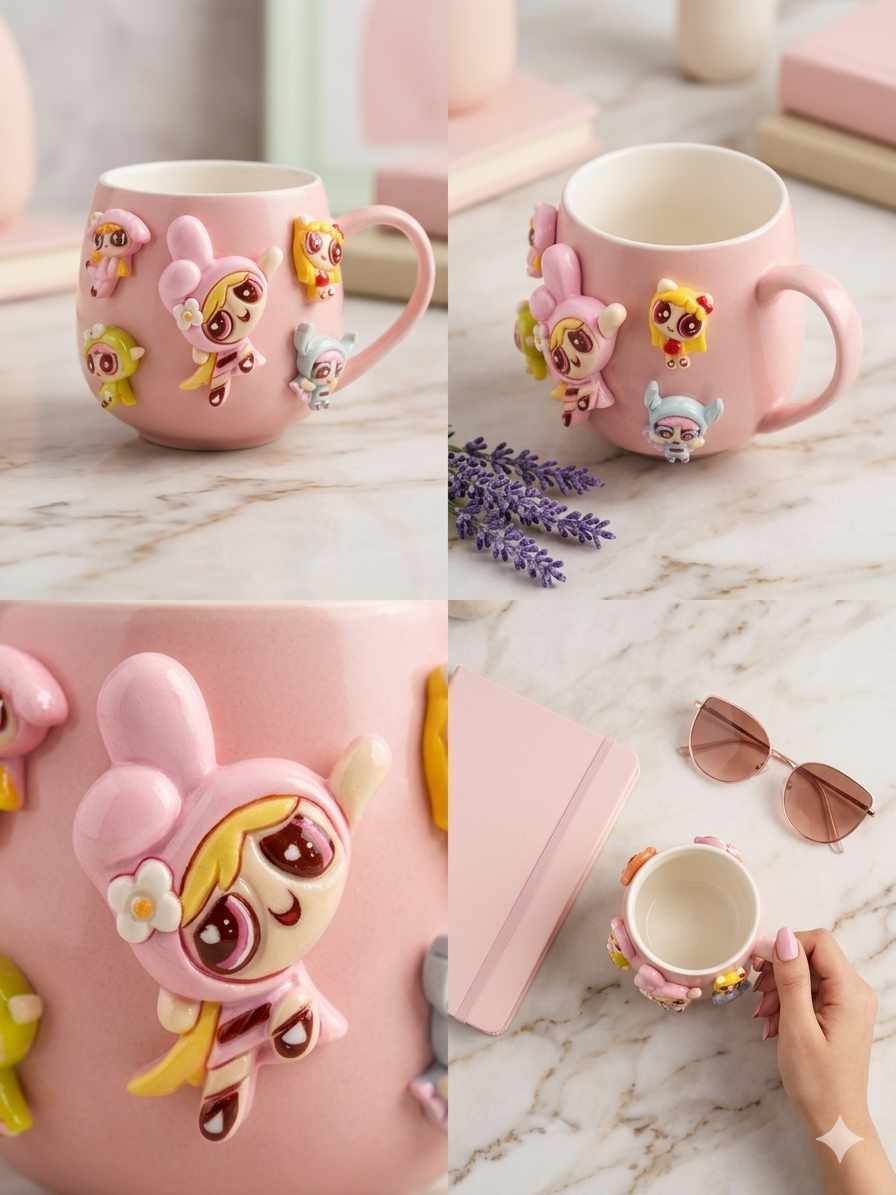 Pink Power Puff Girl Cartoon Mug