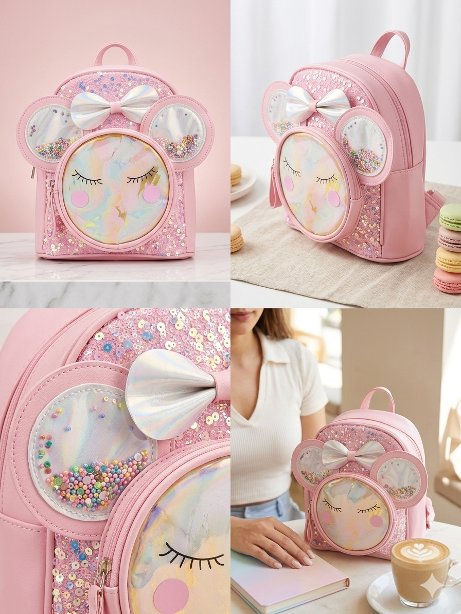 Pink Glitter Mouse Ear Backpack