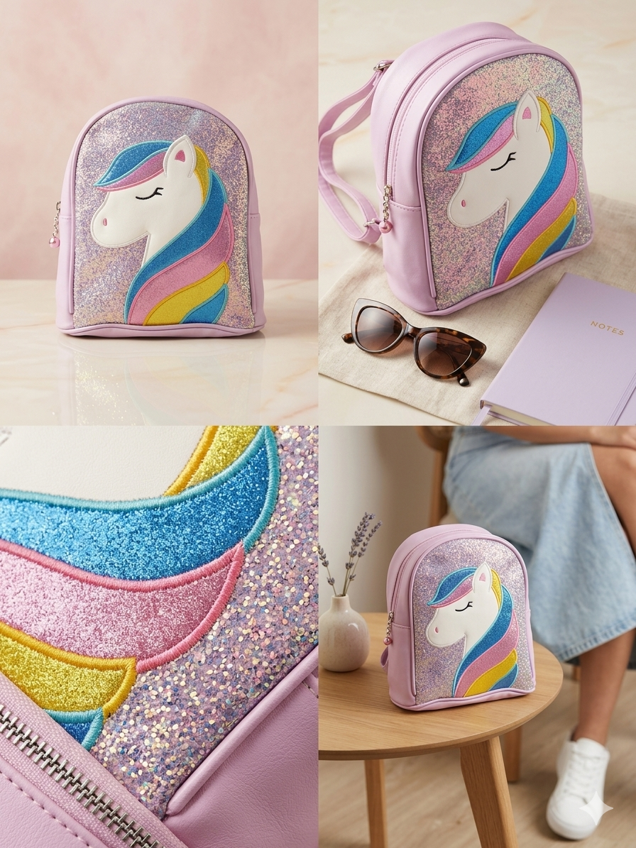 Glittery Unicorn Kids Backpack (Purple)