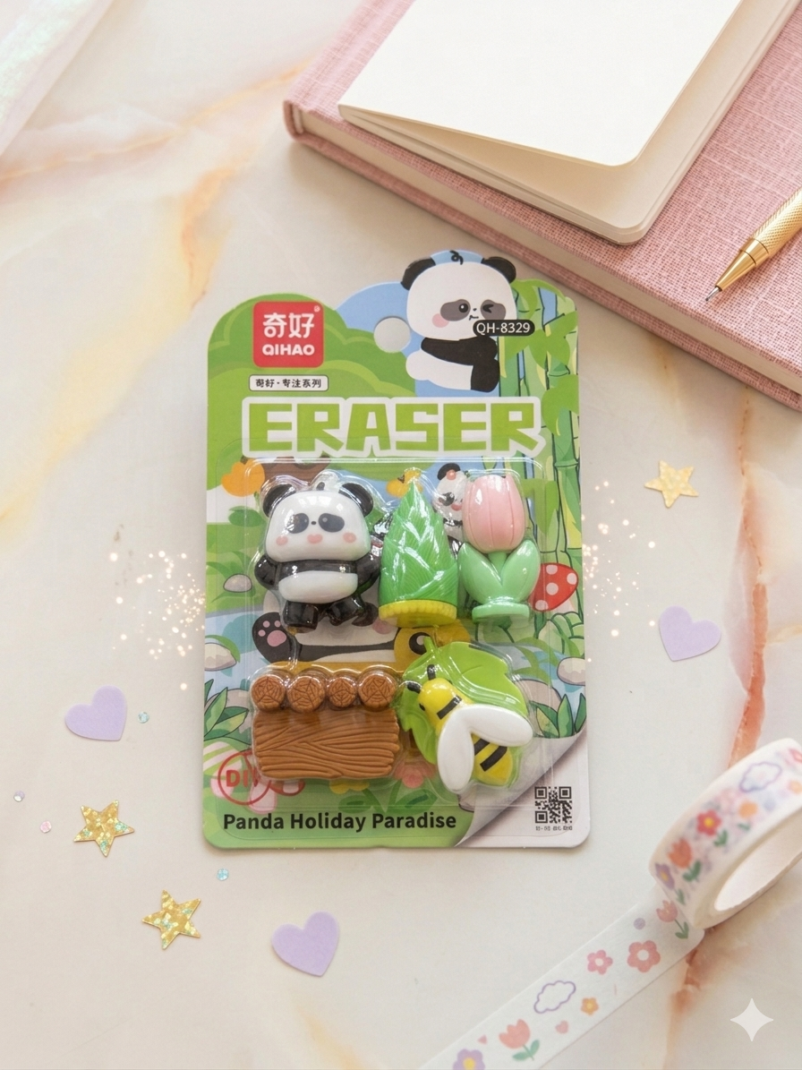 Panda Holiday Paradise Eraser Set