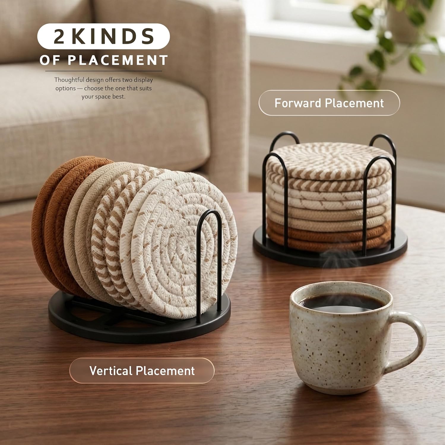 Woven Coaster Set with Dual Stand