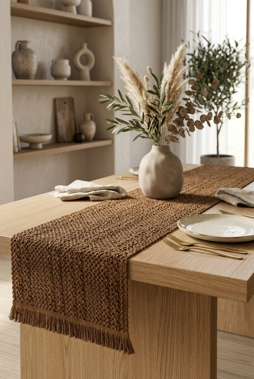 Boho Brown Table Runner for Home Decor