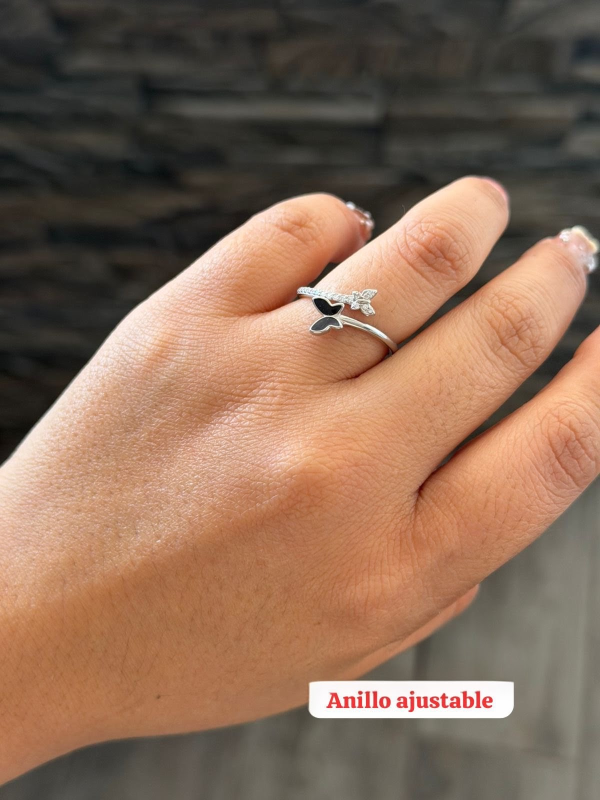 Anillo de plata mariposa ajustable