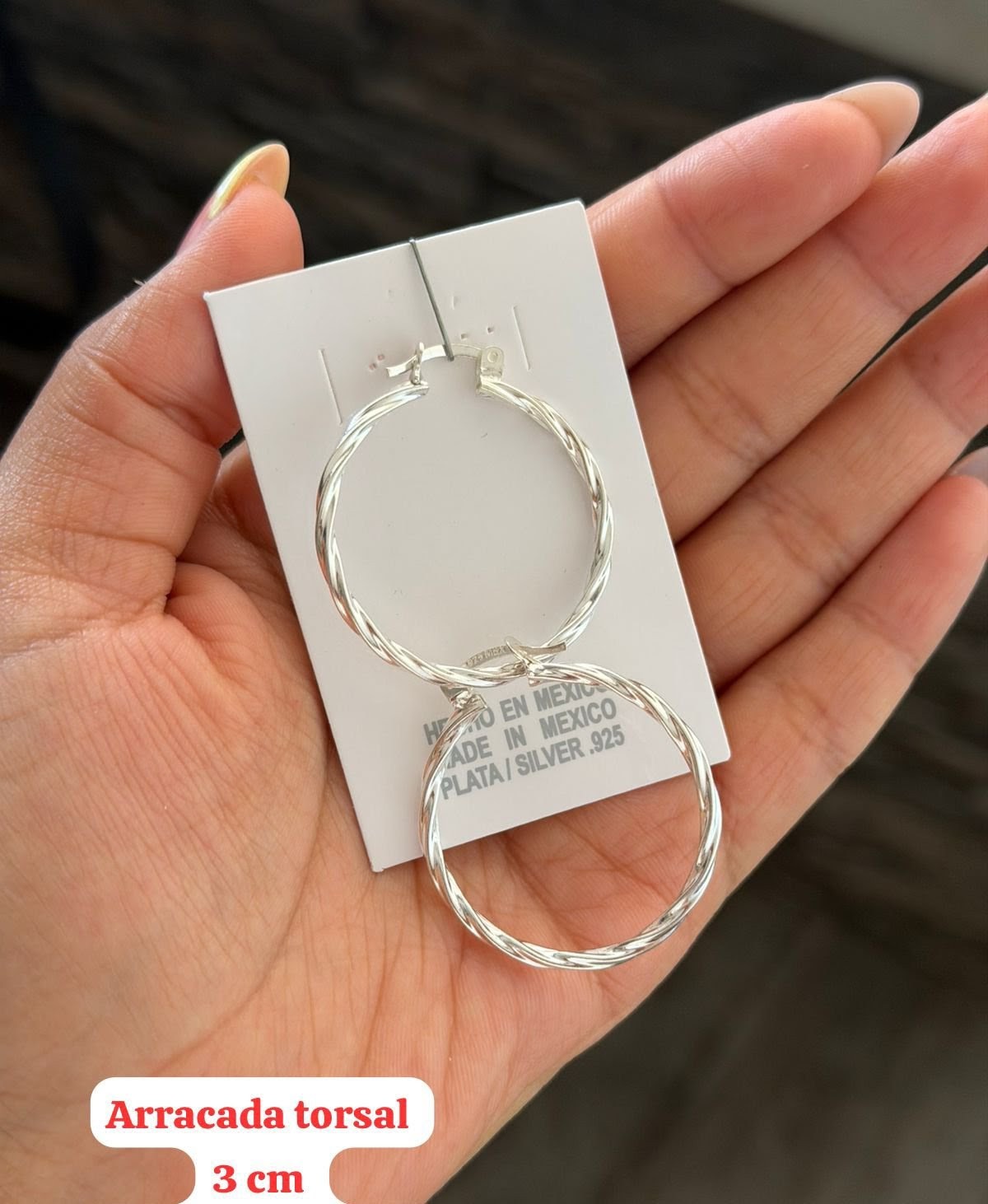 Arracadas torsal plata 3 cm