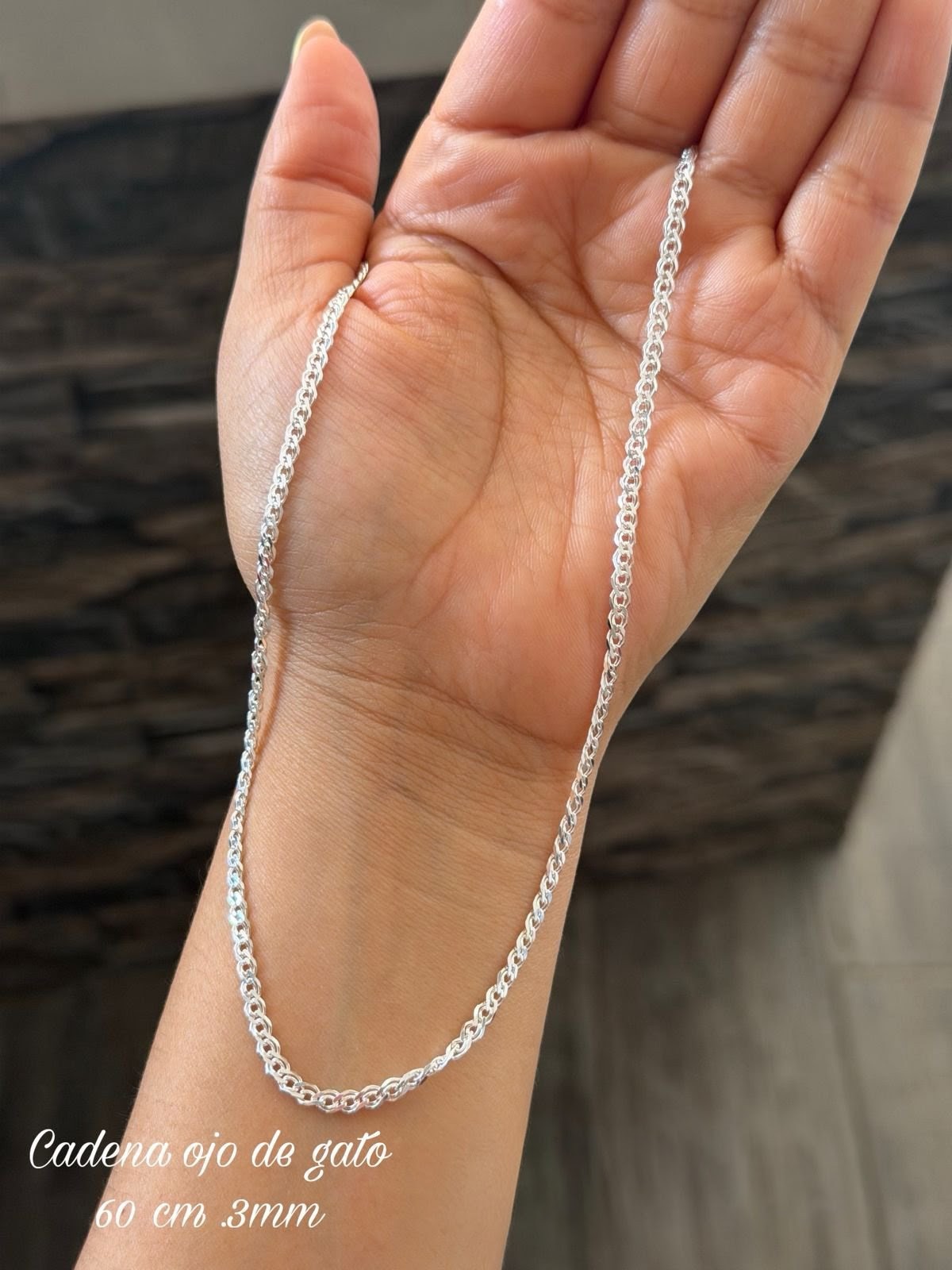 Cadena de plata ojo de gato 60 cm