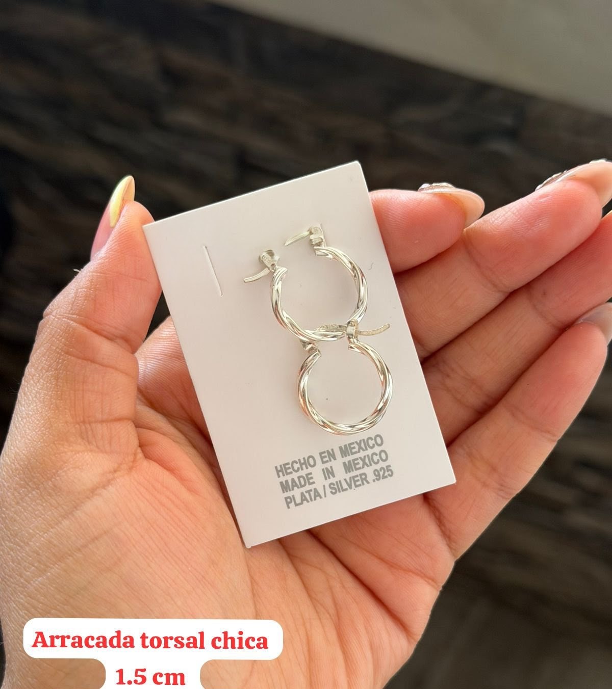 Arracada torsal chica plata 1.5 cm