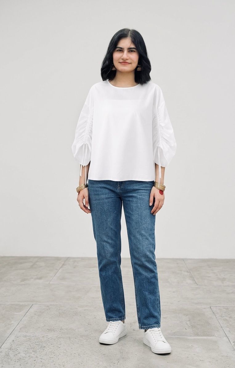 White Balloon Sleeve Top