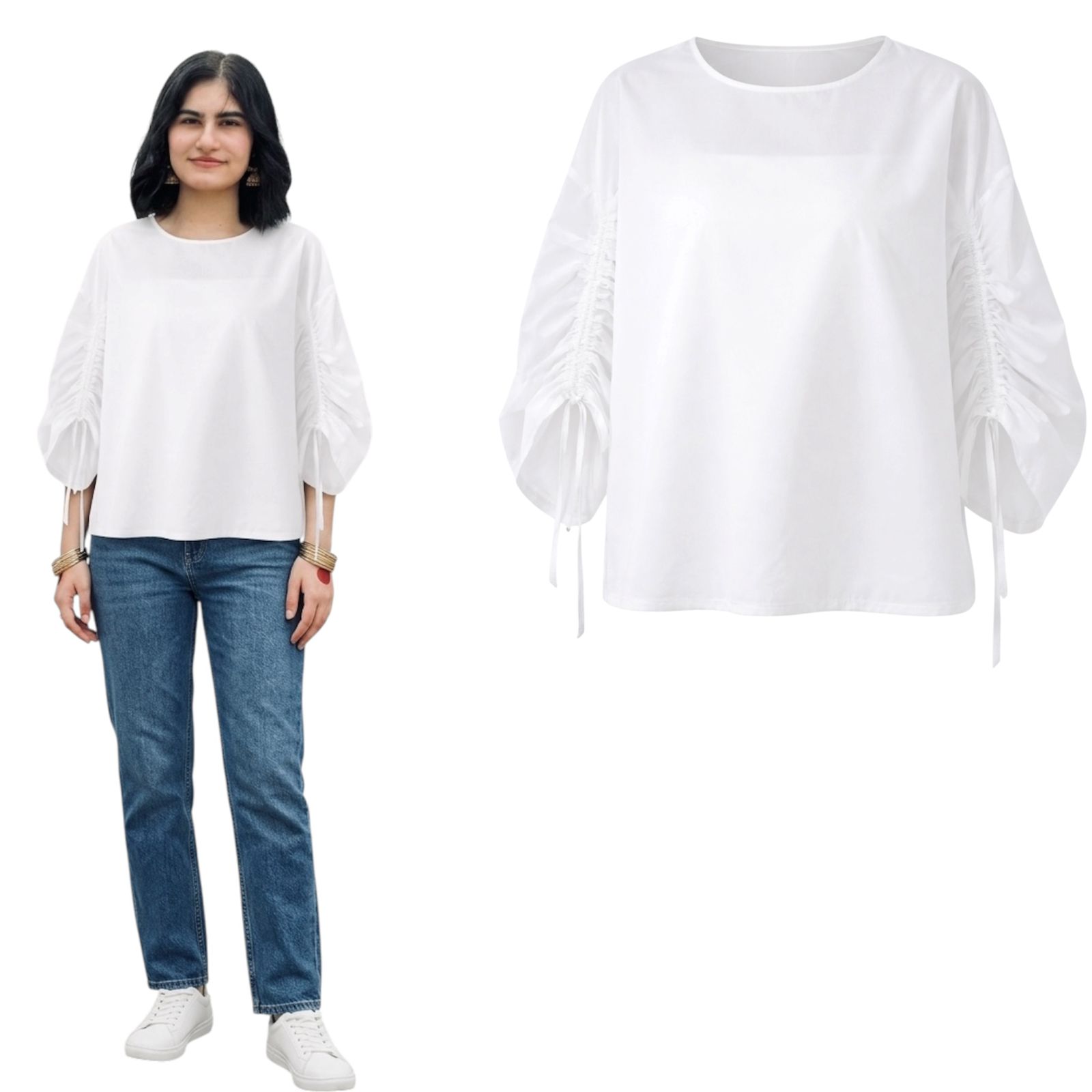 White Balloon Sleeve Top