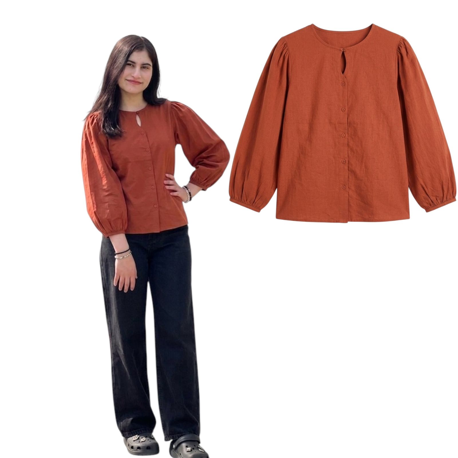 Rust Linen Button-Down 