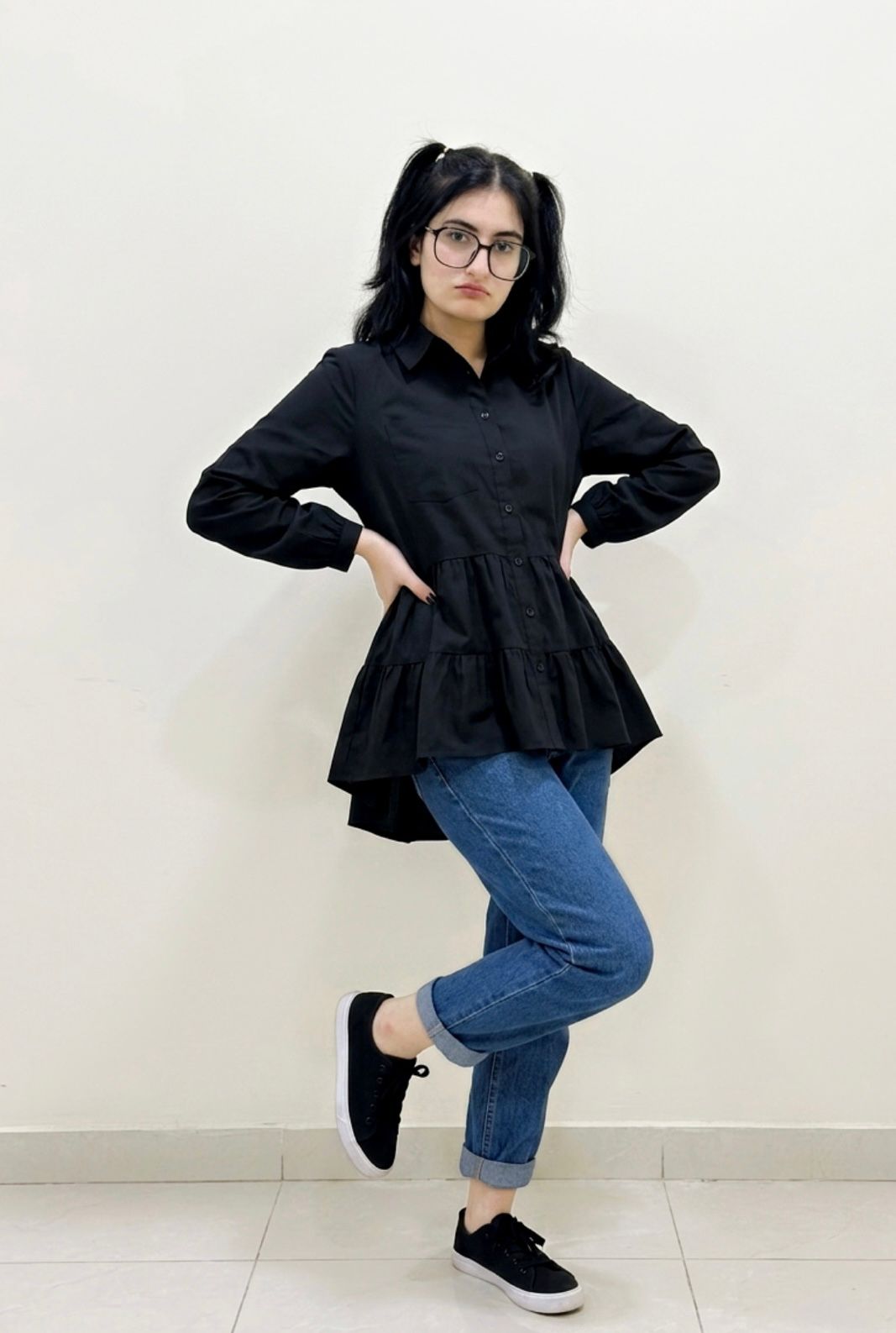 Black Tiered Shirt Dress
