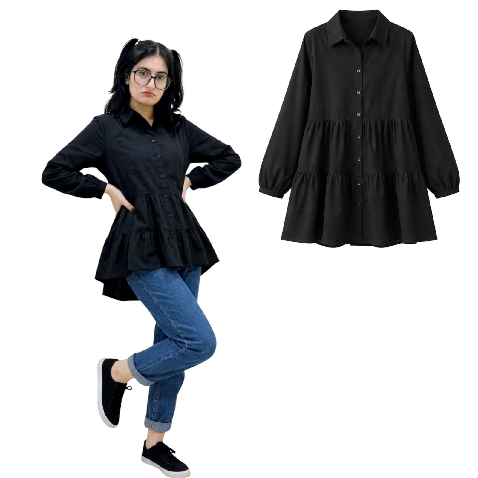 Black Tiered Shirt Dress