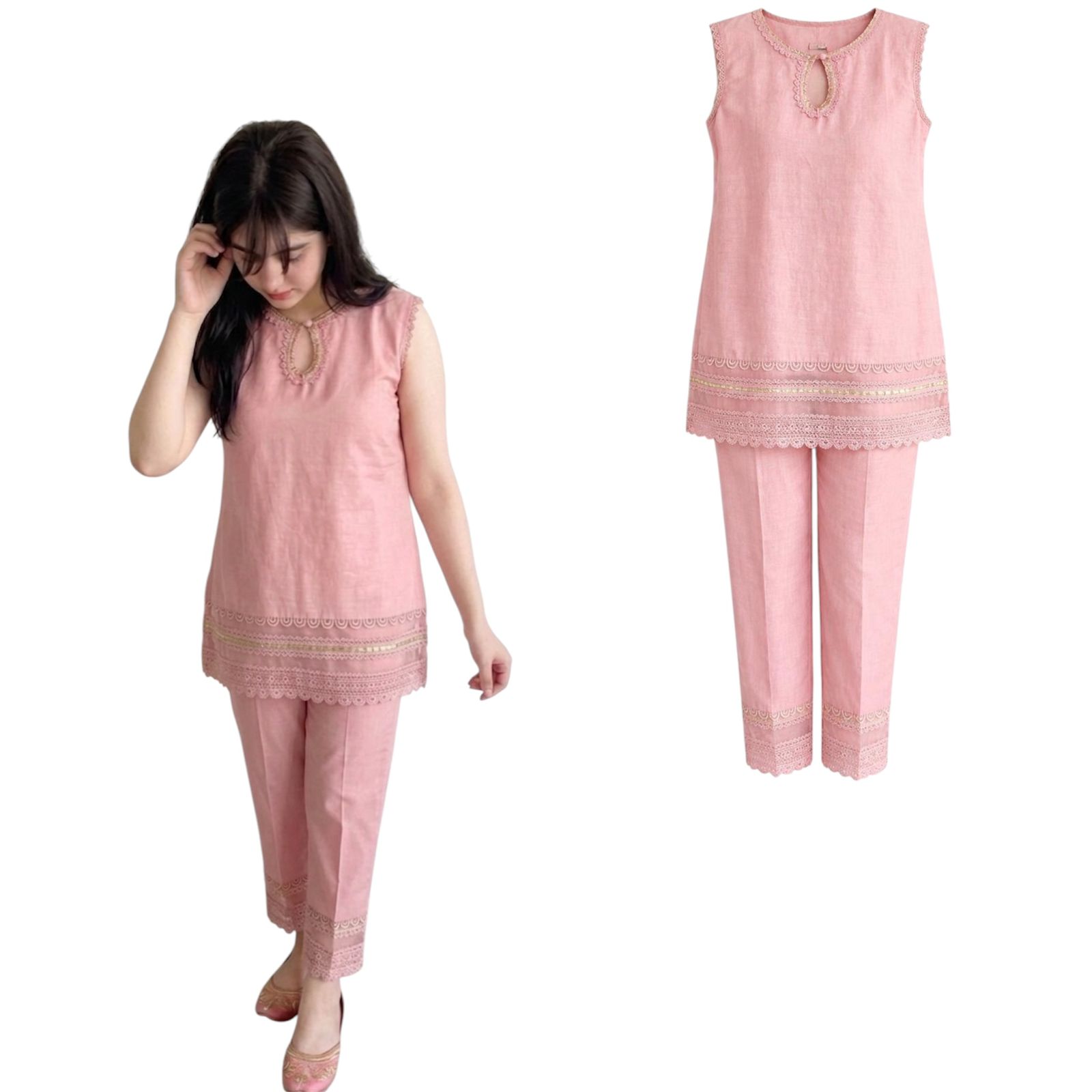 Pink 2 and 3 Piece Embroidered Suit