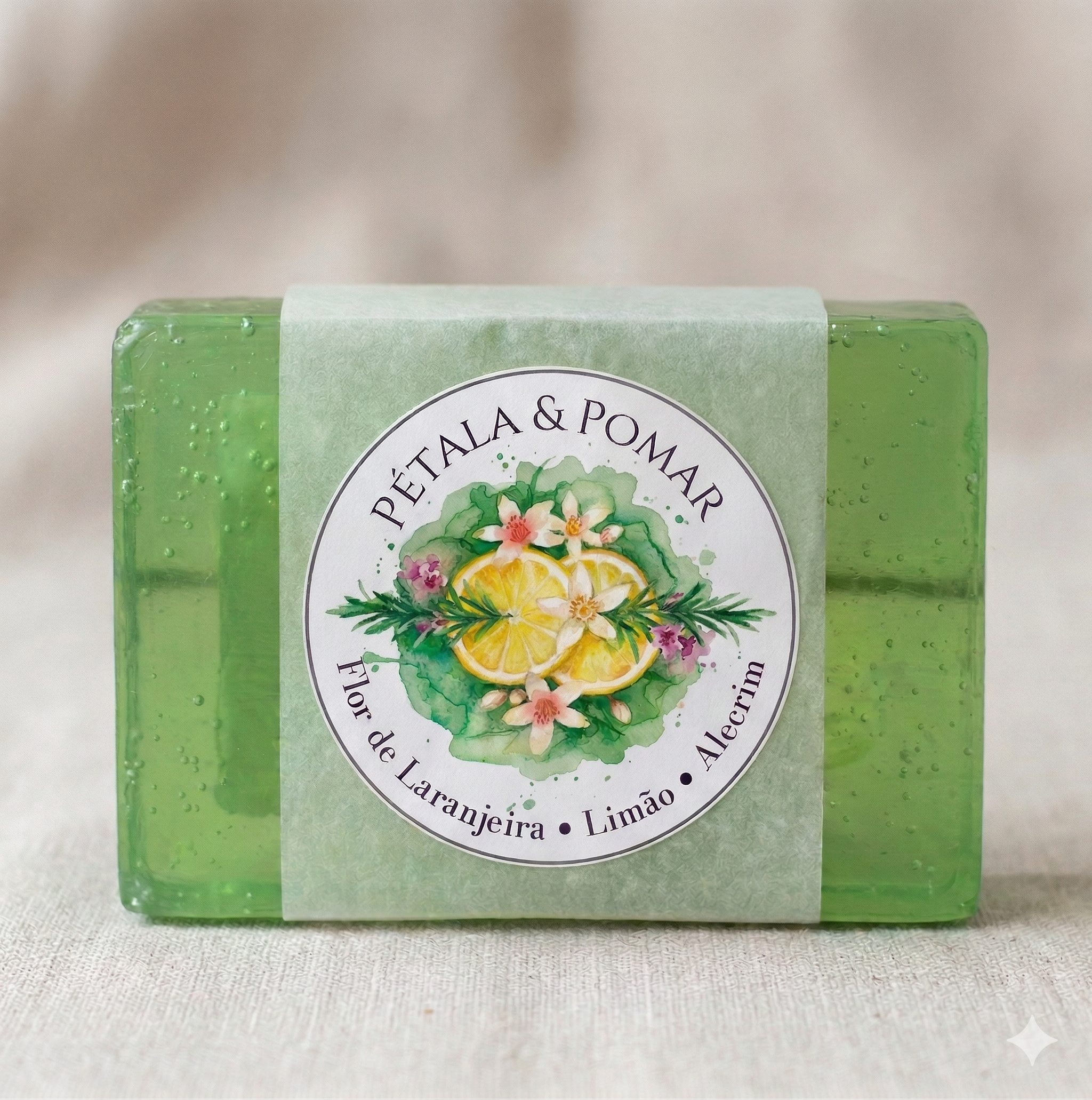 Sabonete Artesanal Flor de Laranjeira,  Limão Siciliano e Alecrim
