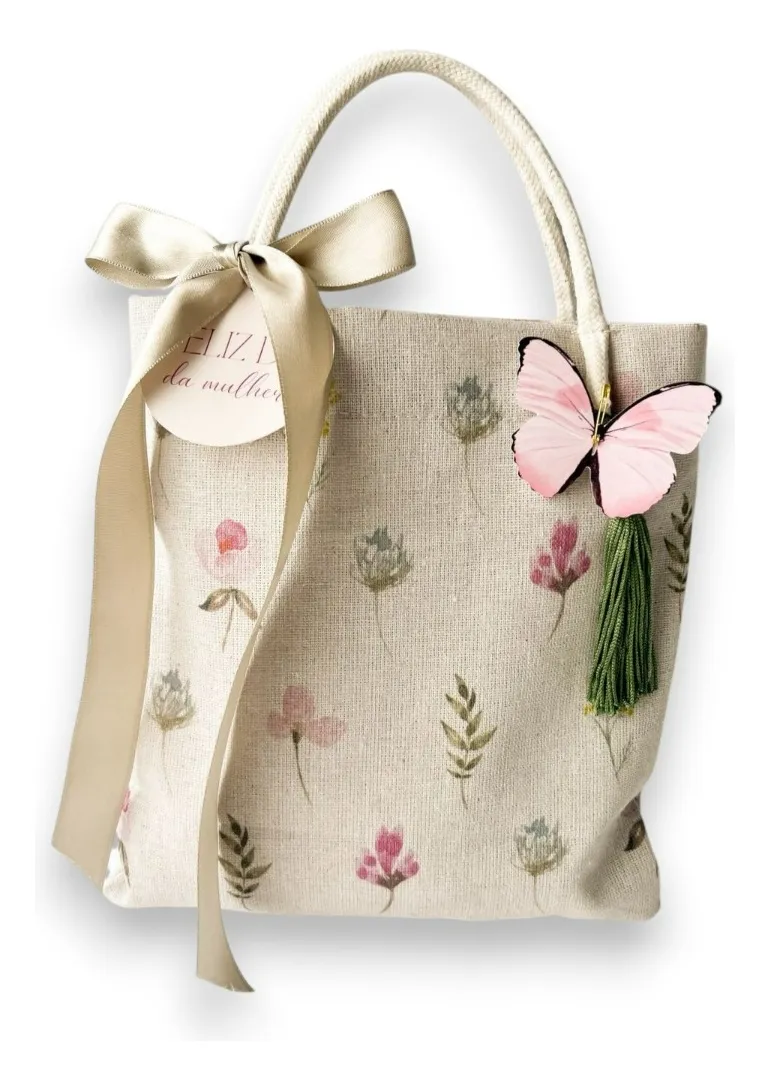 Sacola de Linho Floral 25x25 cm