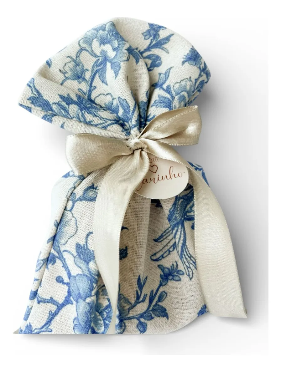 Saquinho de Linho Floral Azul 15x14 cm