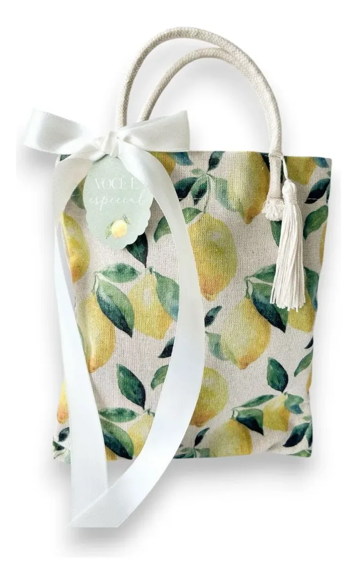 Sacola tecido Estampada Limão 25x25 cm