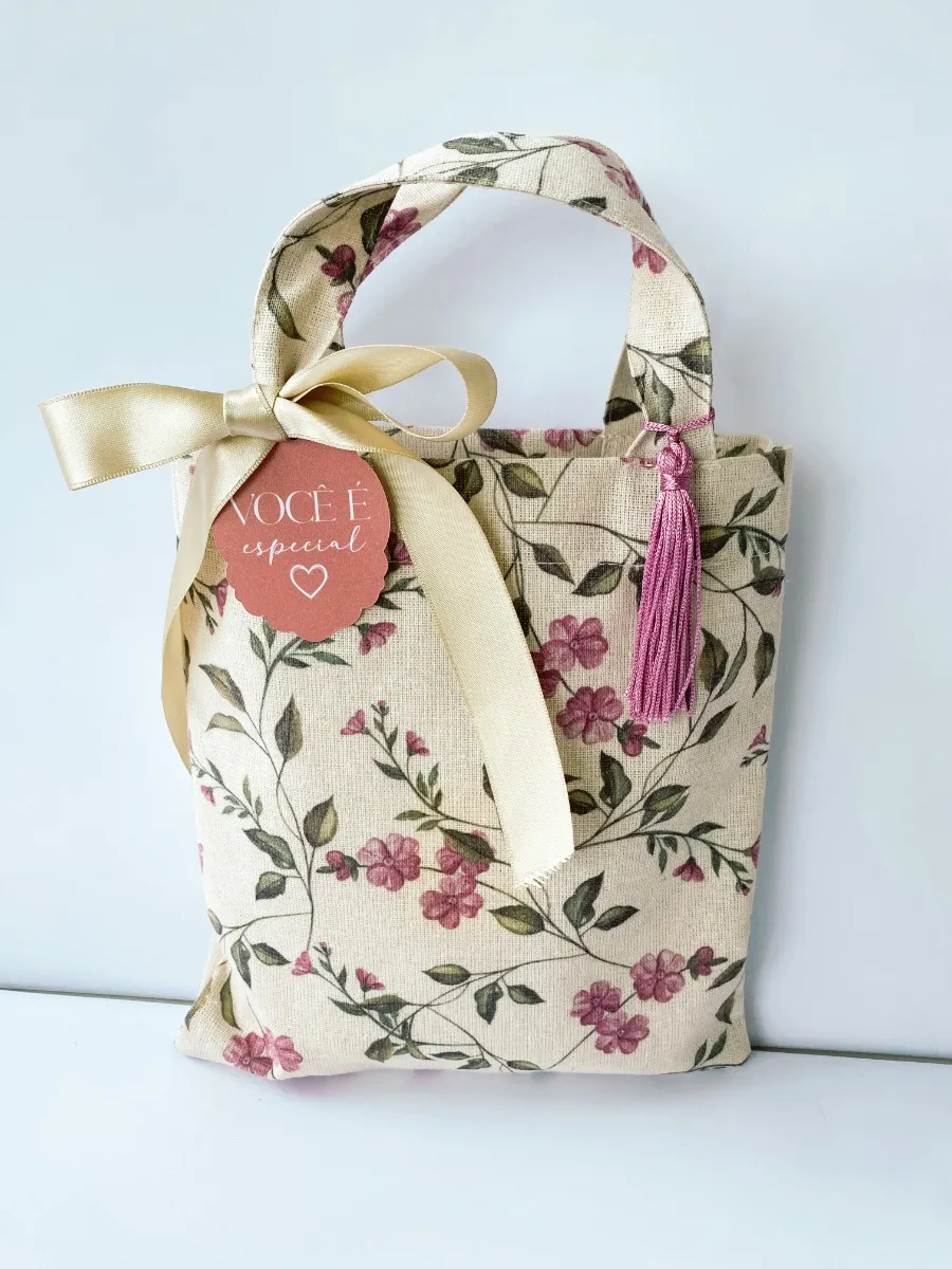 Sacola Floral de Tecido 25x25