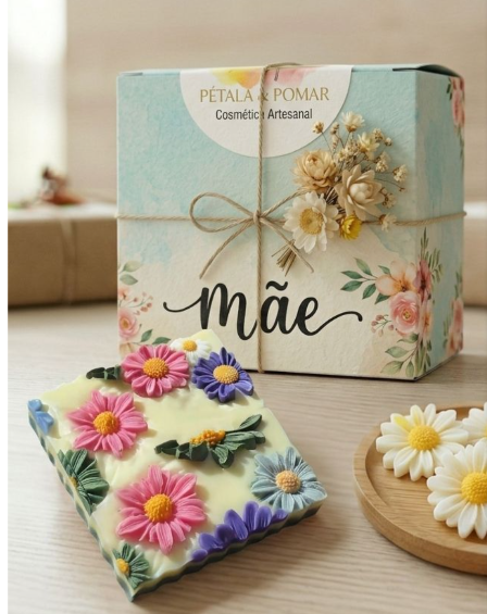 KIT DIA DAS MÃES 1 - Sabonete Floral Artesanal + CAIXA 10x10 