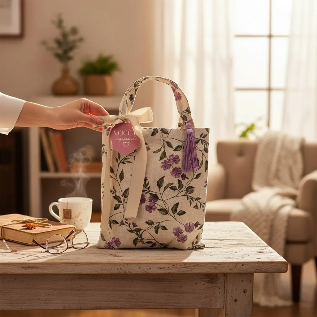 Sacola Floral de Tecido 25x25