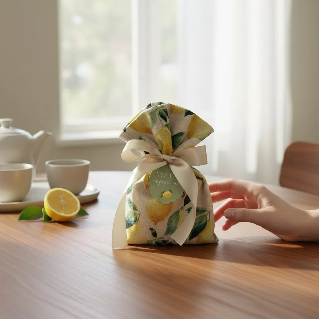 Saquinho de linho estampa de Limão Siciliano 12x18 cm