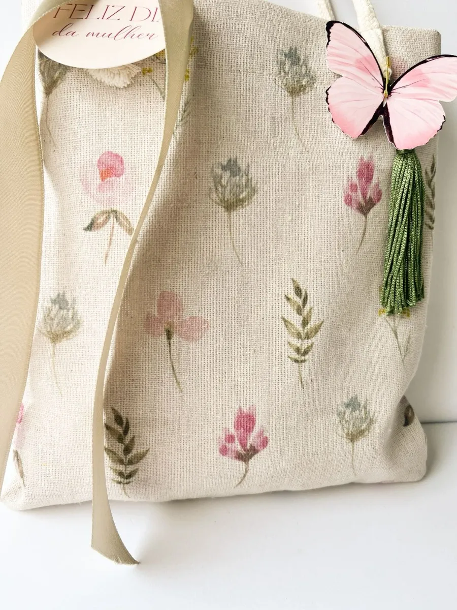 Sacola de Linho Floral 25x25 cm