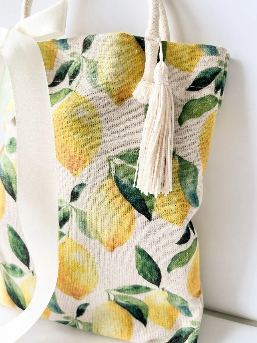 Sacola tecido Estampada Limão 25x25 cm