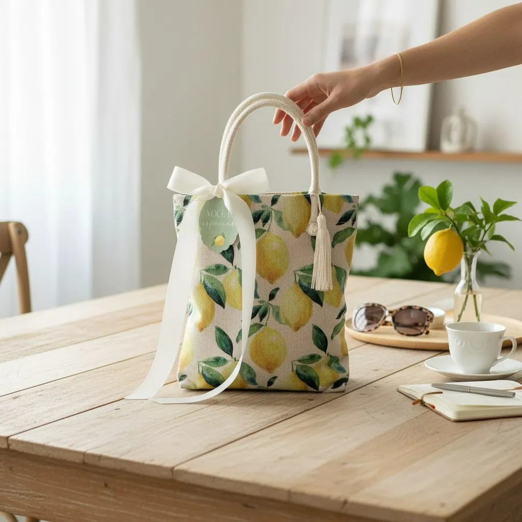 Sacola tecido Estampada Limão 25x25 cm