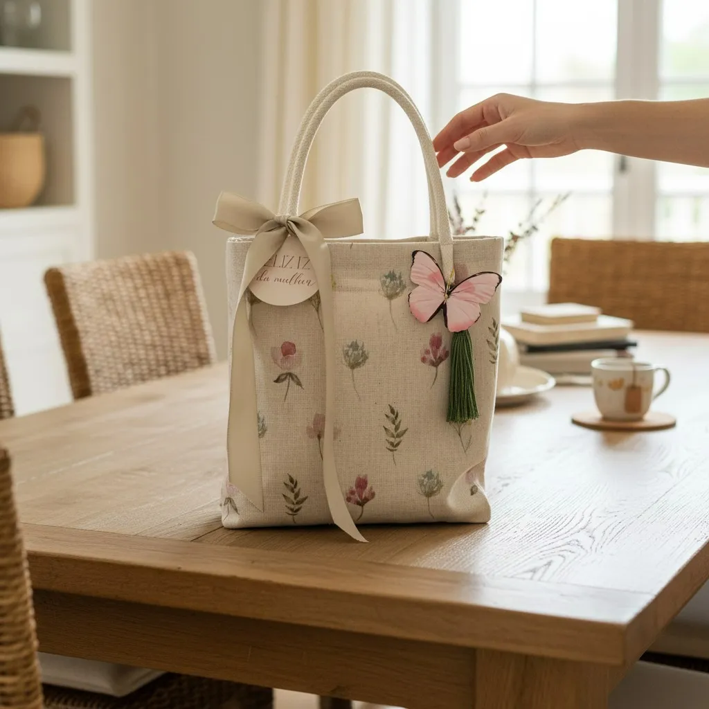 Sacola de Linho Floral 25x25 cm