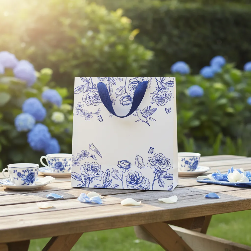 Sacola de Presente Floral Azul - 23x23
